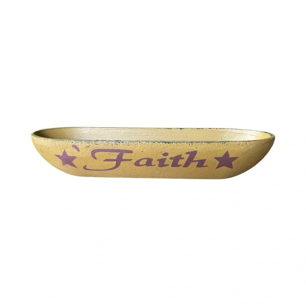 Primitive Wooden Bowls 3 PCs Faith Simplify Believe Family Rustic Country 11